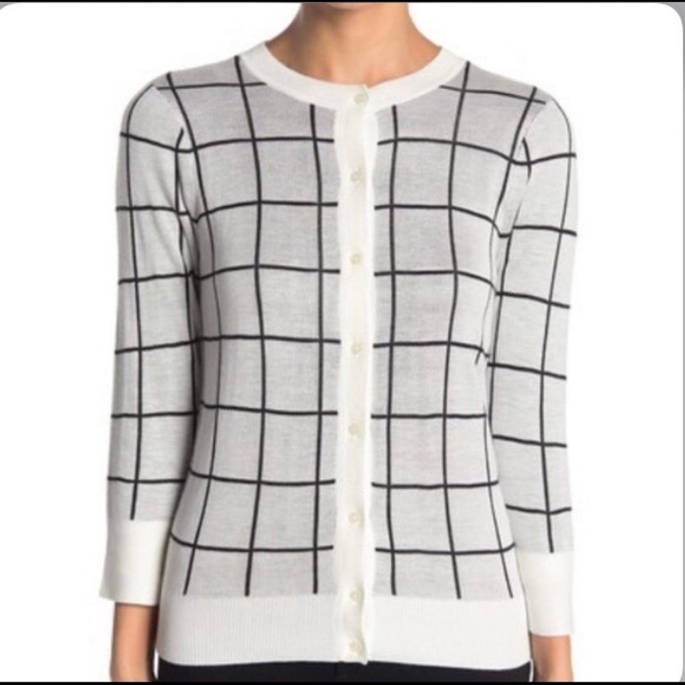Halogen Ivory Cloud Check Cardigan‎ Sweater Size XS